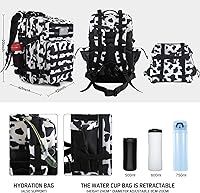 Vista 4 de Mochila táctica Bolsa de cierre militar, Estampado de vaca, Mochila táctica