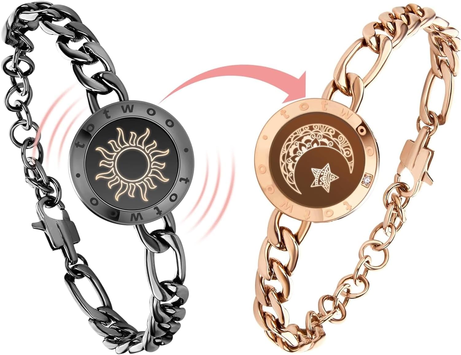 Long Distance Touch Bracelets for Couples, Smart Light & Vibration Love Jewelry, Long Distance Valentines Day Gifts for Him Her Women Men, One-to-One Bluetooth Pairing via App