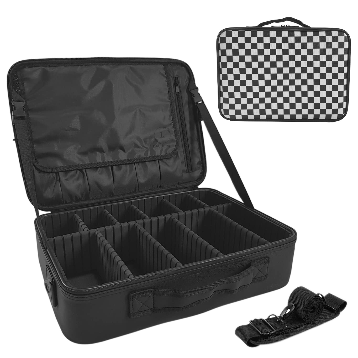 Polyester Large Makeup Organizer Bag Travel Train Case Portable Cosmetic Artist Storage Bag With Adjustable Dividers For Cosmetics Cosmetic Bag, 40 x 28 x 12 Centimeters, Multicolor