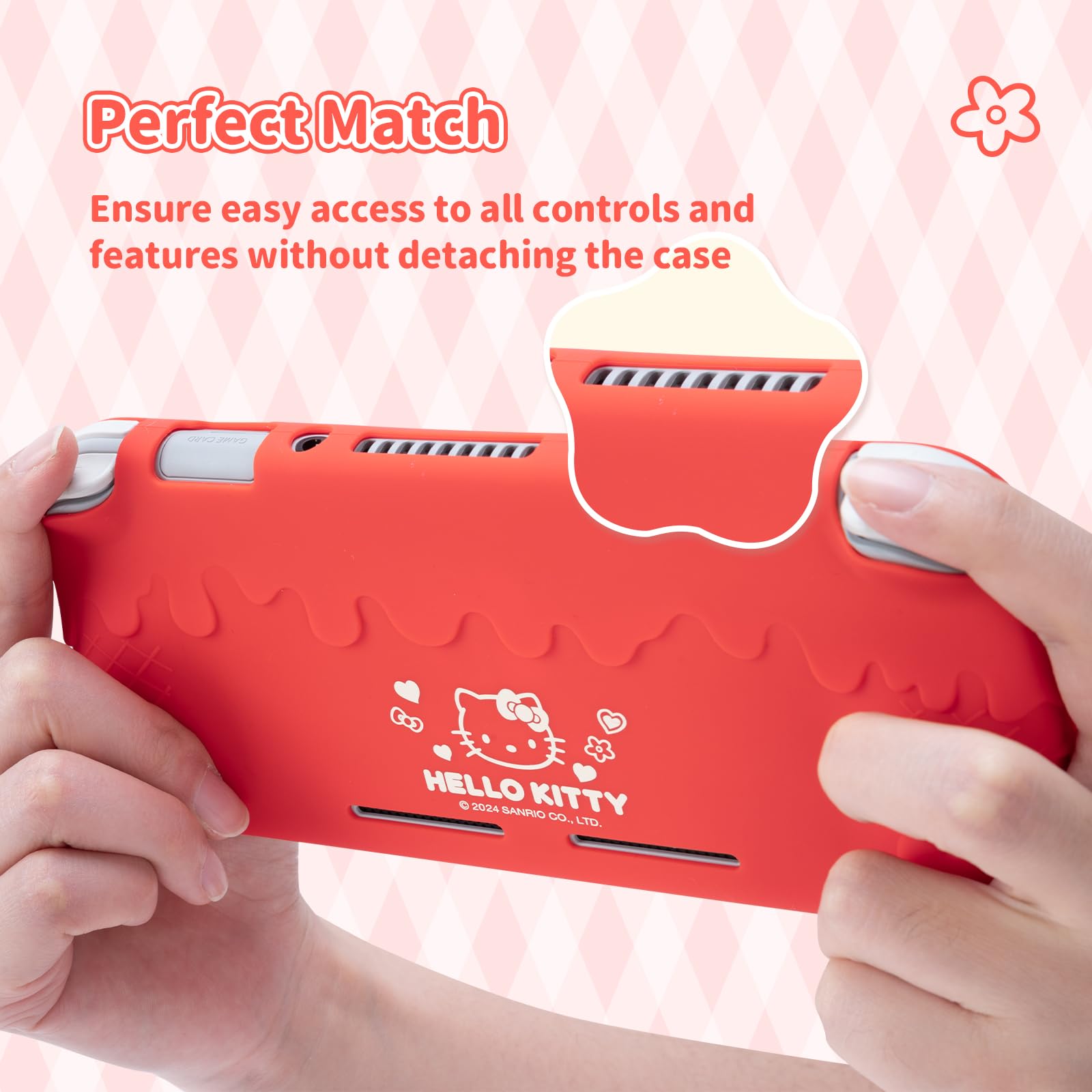 Kuitmor Estuche Protector para Switch Lite, Funda Protectora de Silicona Suave, Carcasa Protectora Antirrayaduras para Switch Lite con 2 Tapas de Agarre - HLK Rojo