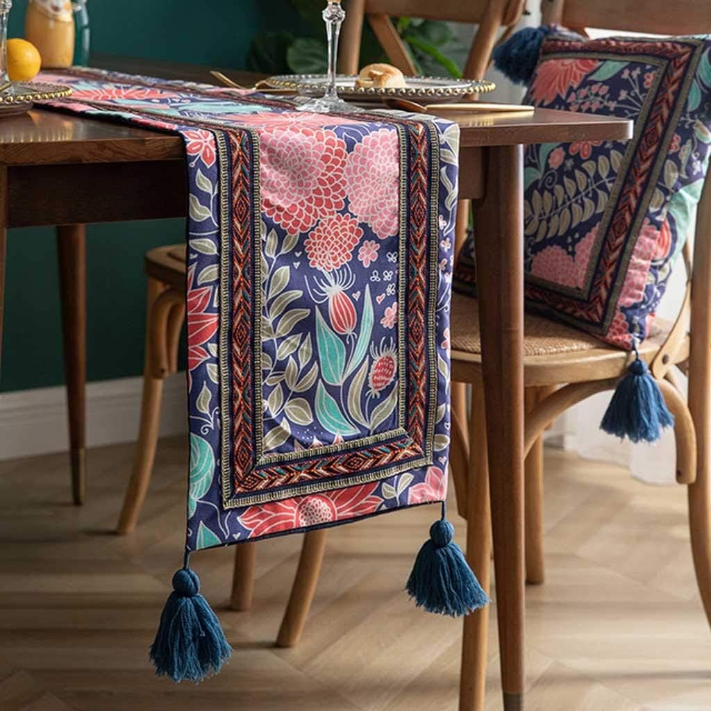 Embroidery Table Runner Dining Table Tassel Table Runner Home Textile Decor Hotel Bed Running Table Cloth (Color : A, Size : Medium) (B Small)