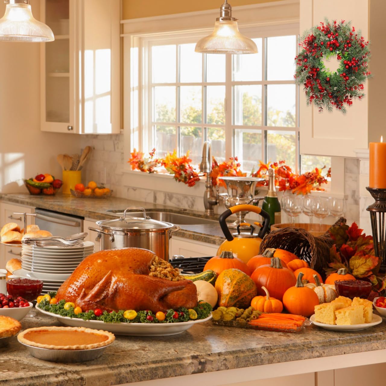 Angoily Christmas Wreaths for Front Door Wreath Christmas Door Decoration Red Berry Plastic Xmas Garland Pendant for Indoor Outdoor Holiday Front Door Hanging - Image 9