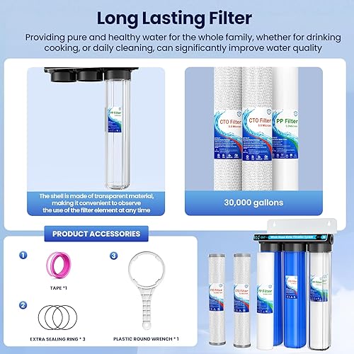 Miniatura 7 de Sistema de filtro de agua para toda la casa, sistema de filtración de agua de 3 etapas para toda la casa, entradasalida de 34 pulgadas, reduce hasta