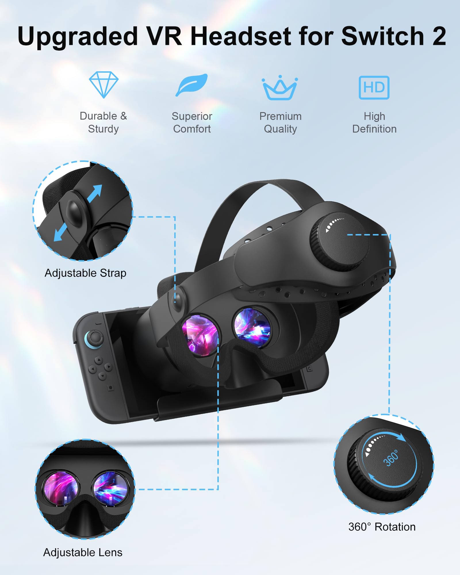 Casque VR amélioré pour Nintendo Switch 2 (2025), Lunettes de réalité virtuelle Switch 2 avec lentilles HD réglables et Sangle de tête Confortable, Lunettes 3D Virtual Boy pour Accessoires Switch 2