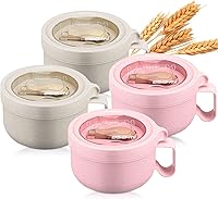 Vista 10 de Maxdot 4 piezas de tazón para microondas de ramen, tazones de sopa instantánea aptos para microondas con tapas, tazones grandes de sopa con asas