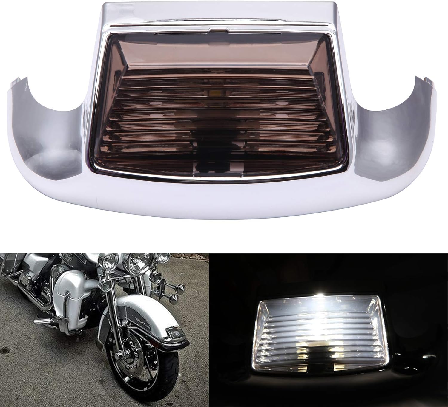 DREAMIZER Smoke Lens Front Fender Tip LED Light Compatible With Electra Glide 1980-2013 Heritage Softail Classic FLSTC 1986-2008 Front Fender Light-Smoke Black