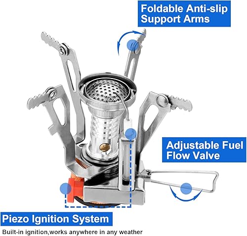 Miniatura 5 de Odoland Kit de 12 utensilios de cocina para acampar con mini estufa, olla ligera con 2 tazas, kit de cuchara de tenedor para mochileros, camping al