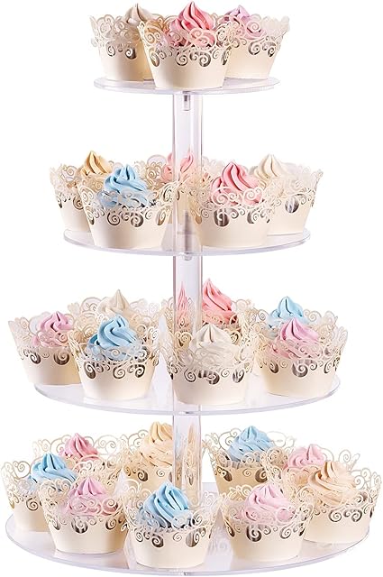 Cupcake Stand, 4-Tier Round Acrylic Cupcake Display Stand Dessert Tower Pastry Stand for Wedding Birthday Theme Party - 38.8 cm (Transparent)