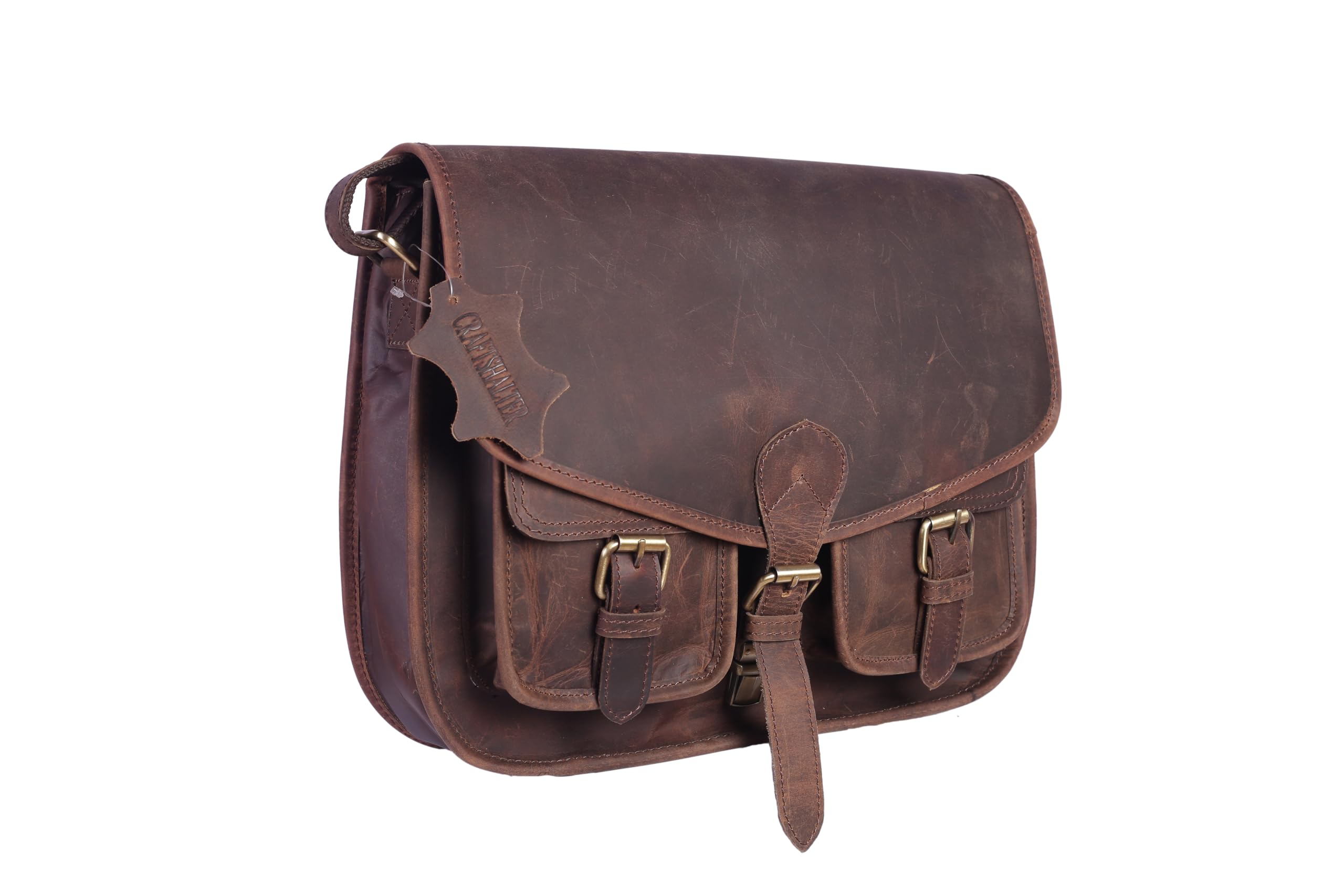 CRAFTSHALTER 14 Inch Leather Woman Crossbody Purse Leather Shoulder Bag Ladies Satchel Travel Purse Full grain leather