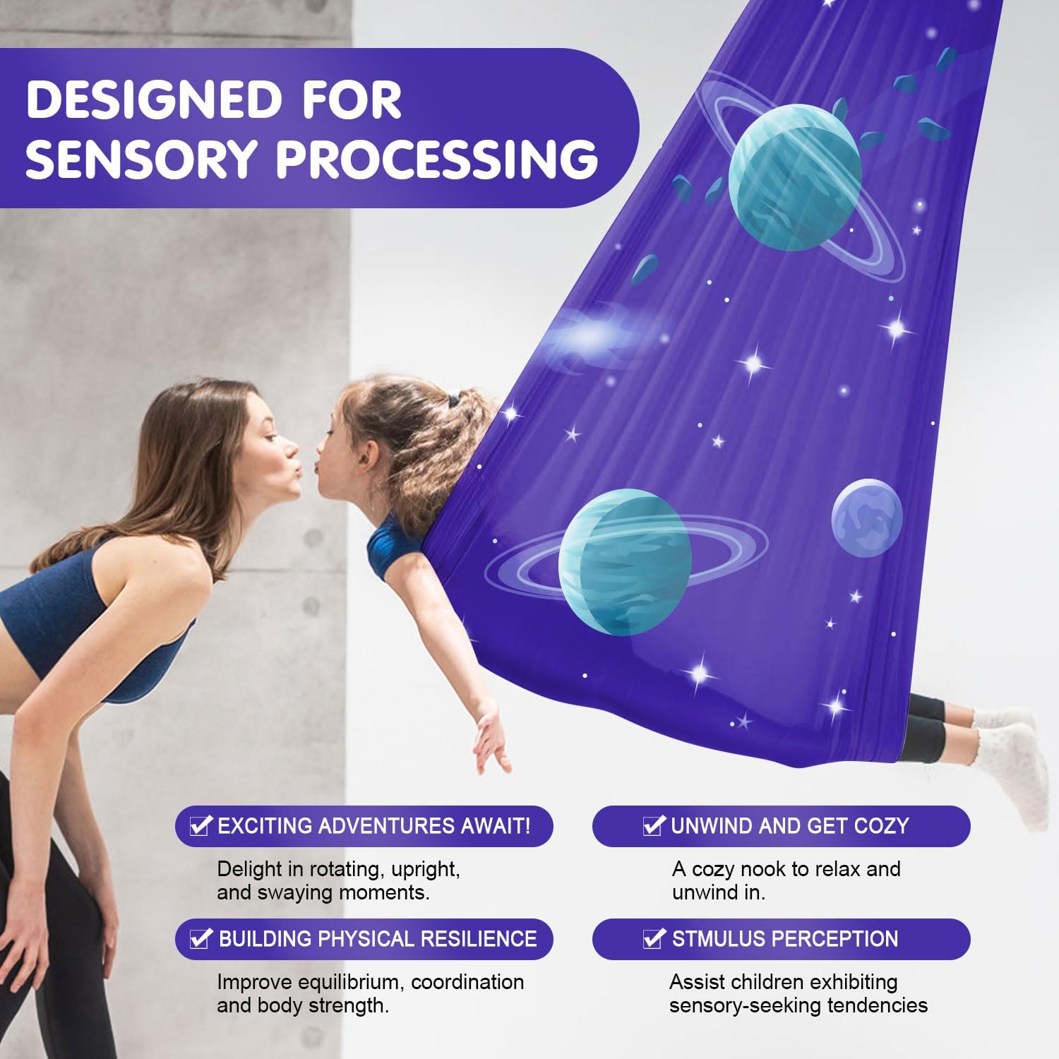 Sensory Swing for Kids & Adults, Double Layer 360° Swivel Versatile Sensory Hammock Chair with Hardware, Calming Therapy Swings for Indoor Outdoor Kids Holds up to 300Lbs