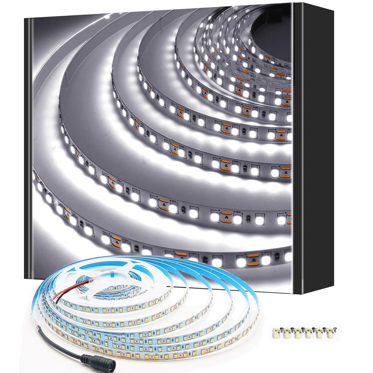 Homina H 6000K Homina Led Strip Lights, 16.4Ft/5M 12V Led Light Strip, Cri 80+, Daylight White 600 Leds Tape Light For Indoor Use (Not Include Adator And Dimmer)