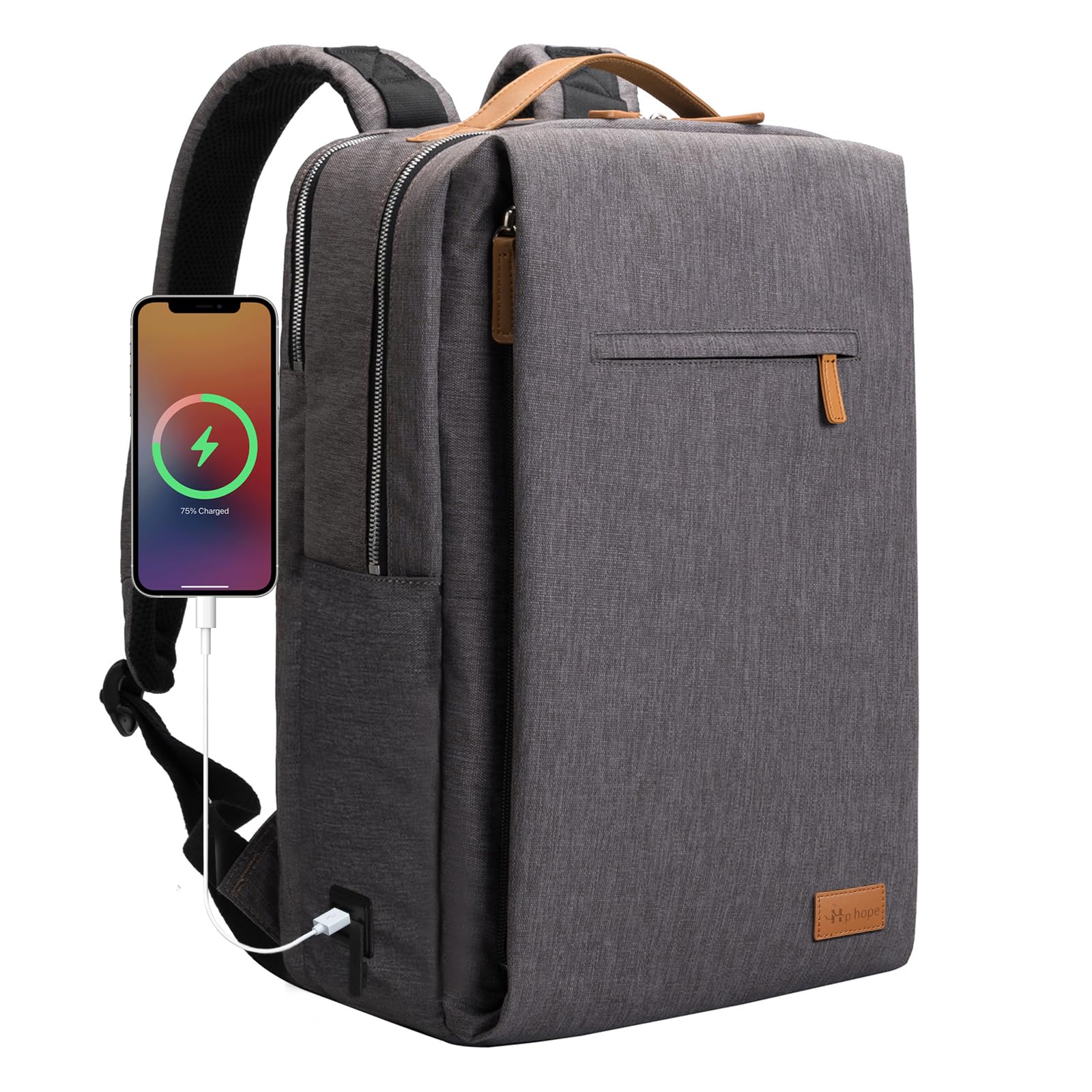 Hp hope Laptop Rucksack Business Rucksack Damen, Rucksäcke Herren 15,6 Zoll Laptop, 22L Handgepäck Reisetasche mit USB-Anschluss, Wasserdicht Backpack Reisen Arbeit Flugzeug Grau