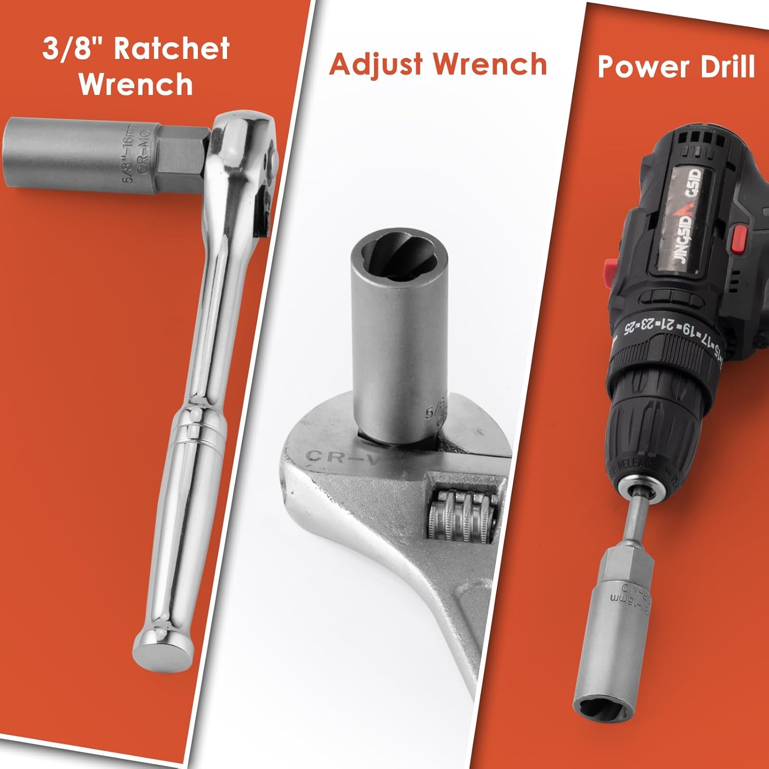 Bolt Extractor Set, 11 Pcs 3/8" Drive Spark Plug Extractor Socket, Impact Extraction Socket Set for Removing Broken, Damaged, Frozen, Rusted, Or Rounded-Off Bolts, Nuts, Screws, Studs, T38210