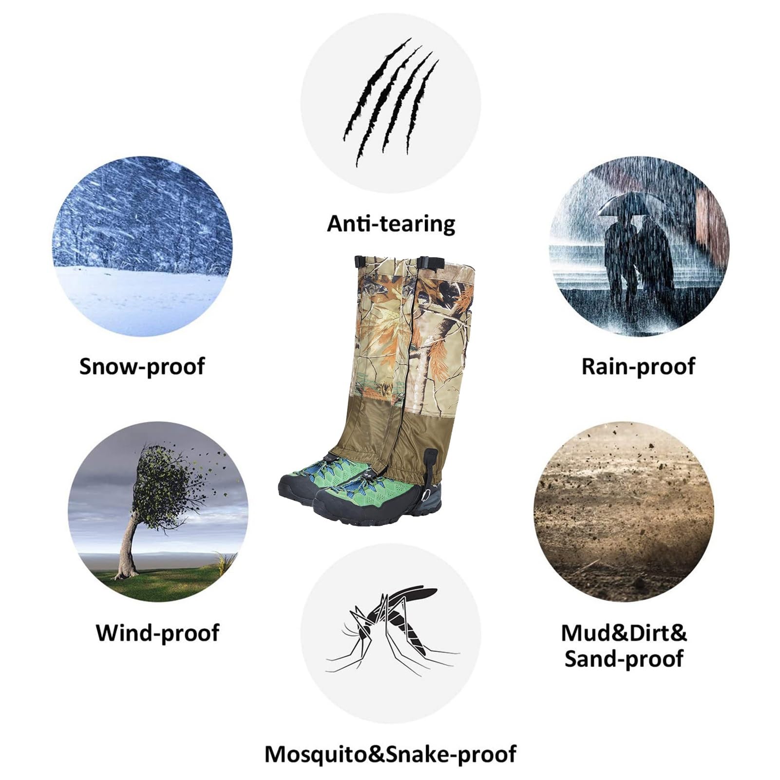 Guêtres De Jambe, Guêtres De Serpent For La Chasse, Tissu Composite Imperméable Et Respirant, Randonnée, Marche, Course D'orientation, Alpinisme, Escalade, Chasse, Aventure En Plein Air Sur Neige Ou H