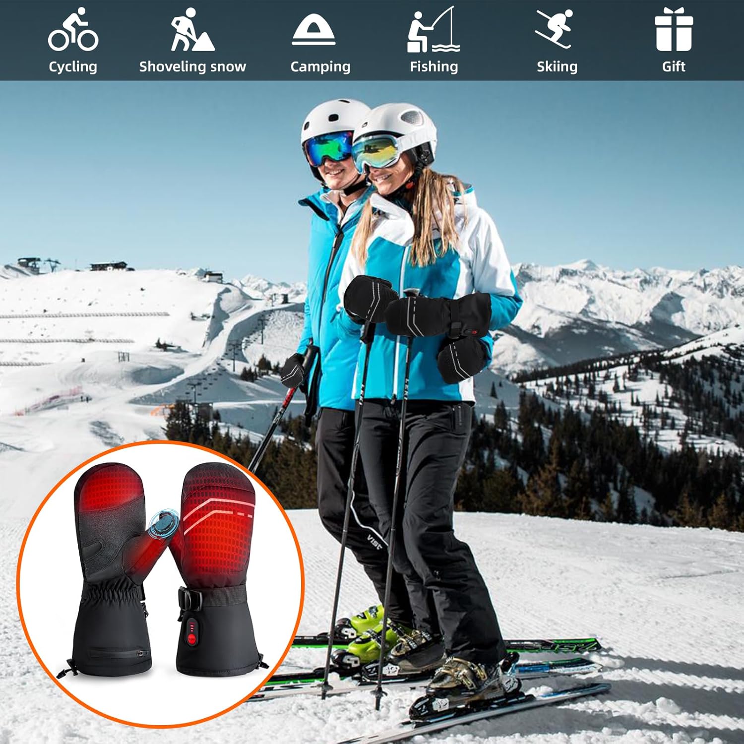 Kakashi Heated Mittens for Men Women, 7.4V 3200mAh Electric Battery Winter Heated Gloves, Waterproof Hand Warm Gloves for Ski Snowboarding Hunting Fishing - Image 6