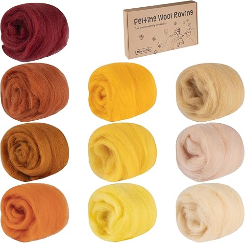Juego de 10 colores de lana de fieltro de aguja, lana para hilar a mano, fieltro húmedo, fibra de lana para hilar a mano, fieltro húmedo,