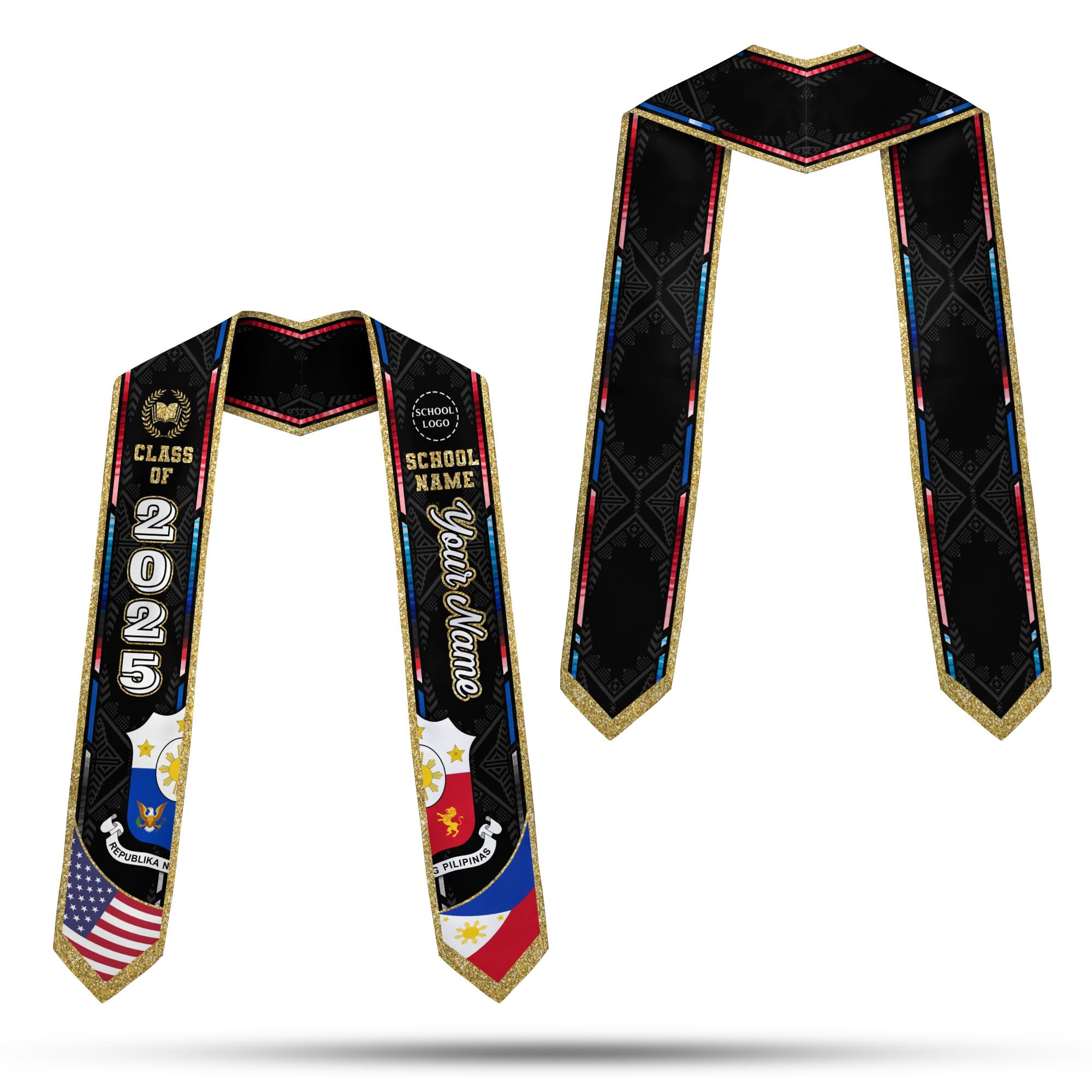 MonkeyVan Philippine Graduation Stole Philippines Graduation Flag Stole Sash Philippine American Flag Graduation Sash Plp8