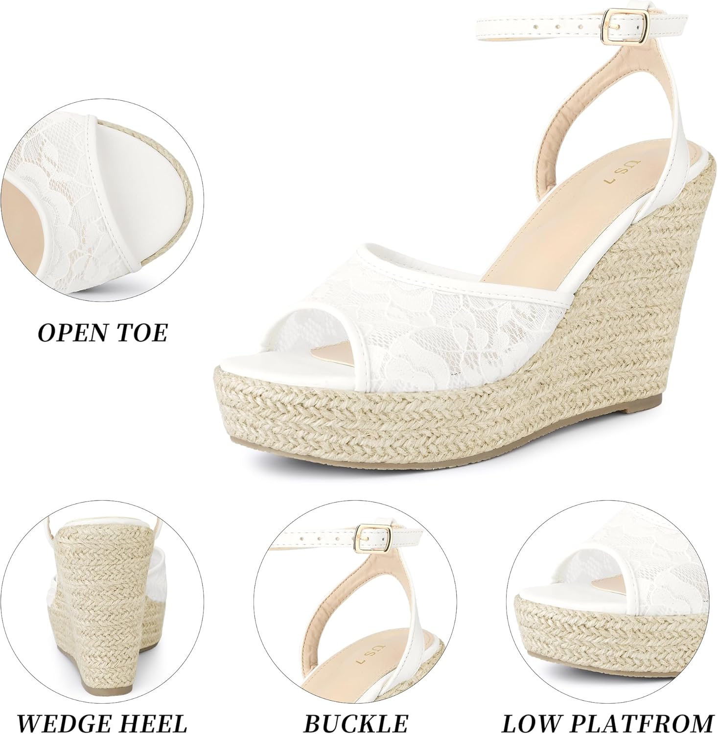 Allegra K Women's Lace Ankle Strap Platform Heel Espadrille Wedge Heels Sandals - Image 5