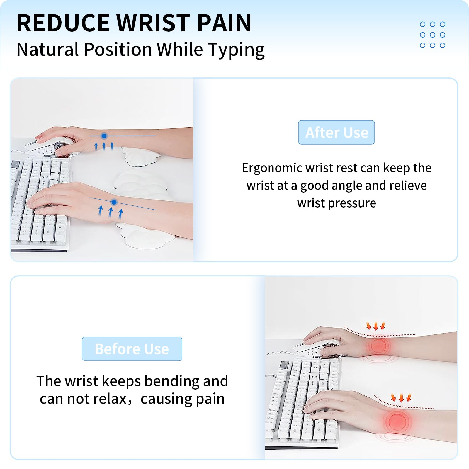 Cloud Wrist Rest Keyboard, Upgraded Resilient Memory Foam, Ergonomic Palm Rest, Wrist Support, Mouse Pad Wrist Support For Laptop, Computer, Typing, Reading (Keyboard & Mouse Wrist Rest Set-Black
