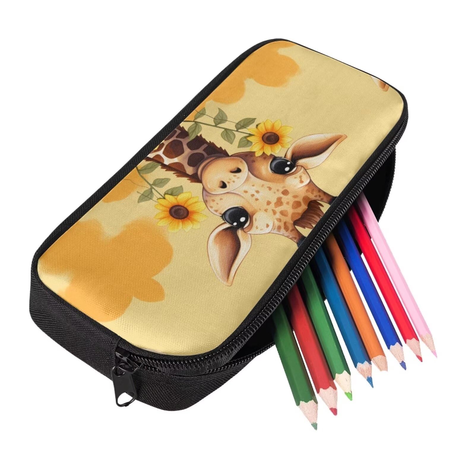 Showudesigns Giraffe Sunflower Pencil Case for Girls Purse Pencil Bags School Supplies Stationery Pouch Kids Travel Storage Bag Boys Pencil Bag Yellow - Image 2