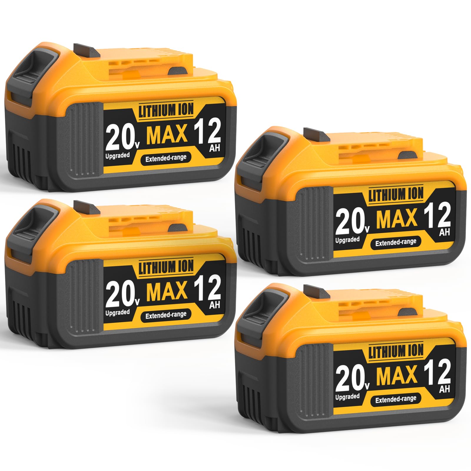 Photo 1 of KIGWOF 12Ah Replacement High Capacity Lithium for Dewalt 20V Max Battery, Compatible with Dewalt Battery 20v DCB201 DCB203 DCB204 DCB205 DCB206 Power Tools 20 Volt Baterías, 4 Pack Batteries Pilas