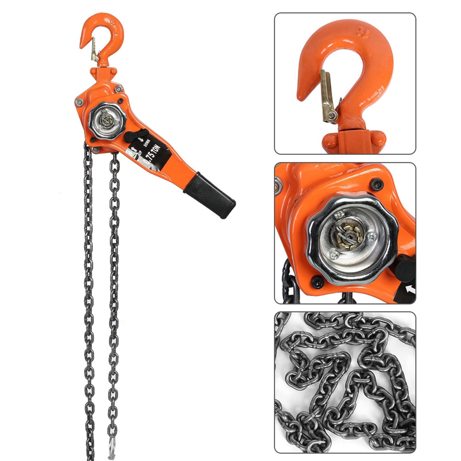 0.75t 3meters Chain Block Hoist Ratchet Lever Pulley Lifting Manganese Steel Alloy Steel Forging Hook