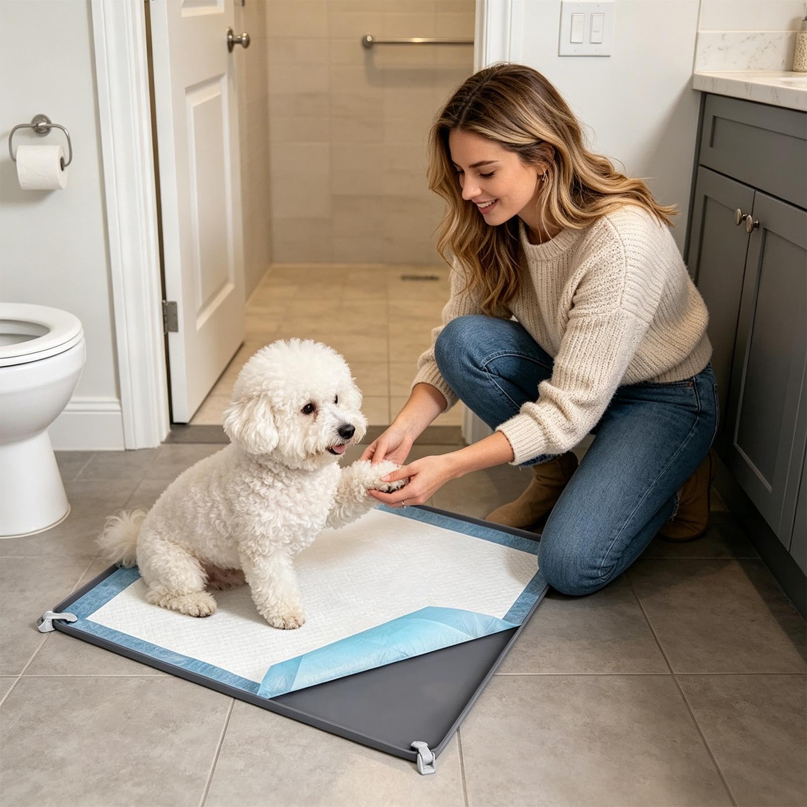Genérico Vassoio di supporto per tappetino per urinare per cuccioli, base in silicone a prova di perdite, per addestramento, toilette per animali domestici, anti-fuoriuscite, con design a clip