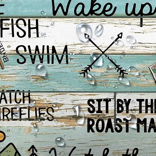 Miniatura 6 de Cortina de ducha rústica divertida con reglas de campamento, 47 pulgadas de ancho x 64 pulgadas de largo, azul, poliéster, impermeable, ojales en la