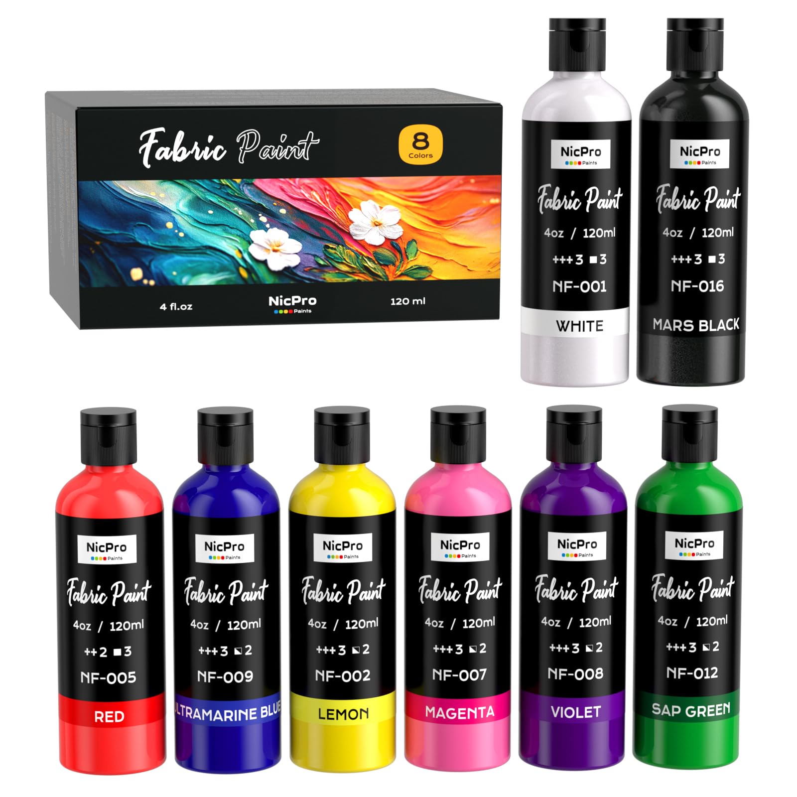 Nicpro 8 Colors Permanent Fabric Paint