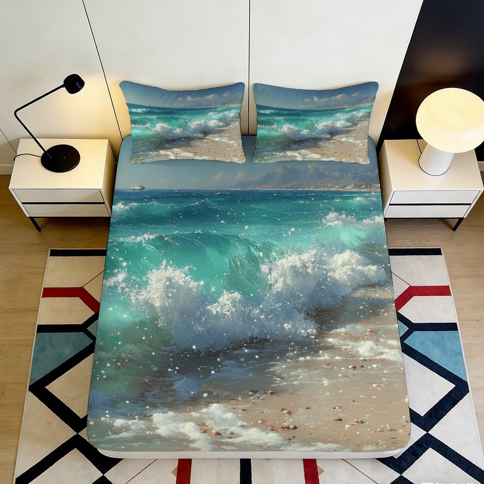 Jqzkxnhpbr Style-8 3D Printed Ocean Wave Fitted Sheet Microfiber Sand Beach Bed Cover For Bedroom Guest Room Mattress Protection Decor 90X200x25cm