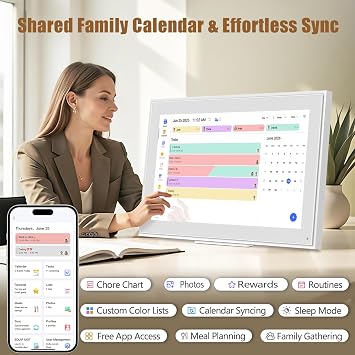 Digital Calendar:21.5 Electronic Calendar & Chore Chart, Family Wall Planner,Full HD Interactive Smart Touchscreen Display for Family Schedules,Seamless Scheduling/Organizing-Wall/Desk Mountable