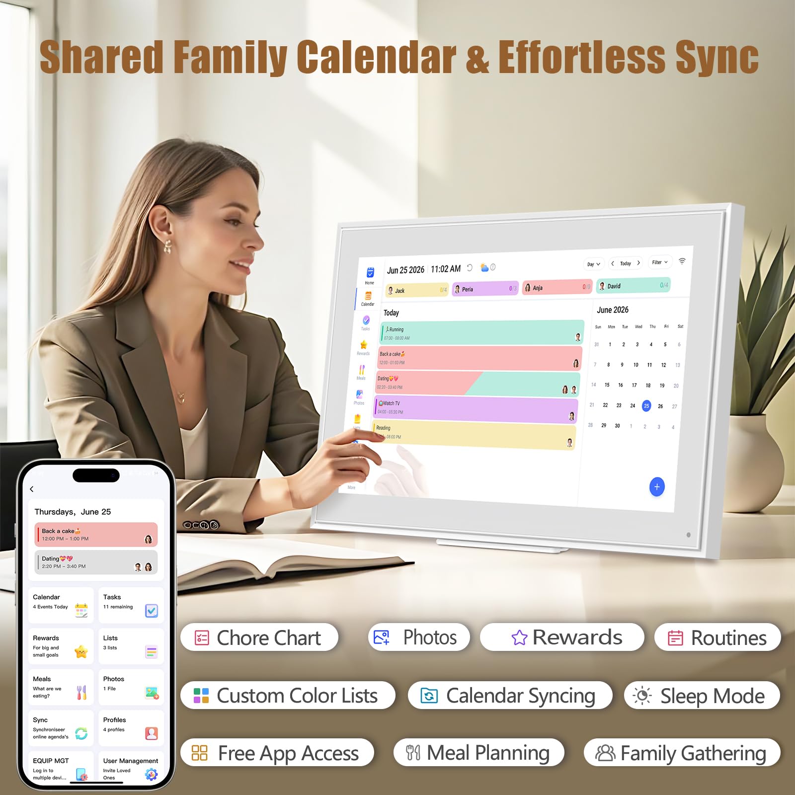 Digitaler Kalender: 54,6 cm (21,5 Zoll) elektronischer Kalender und Aufgabendiagramm, Familien-Wandplaner, interaktives Full-HD-Display, Smart-Touchscreen-Display für Familienzeitpläne, nahtlose