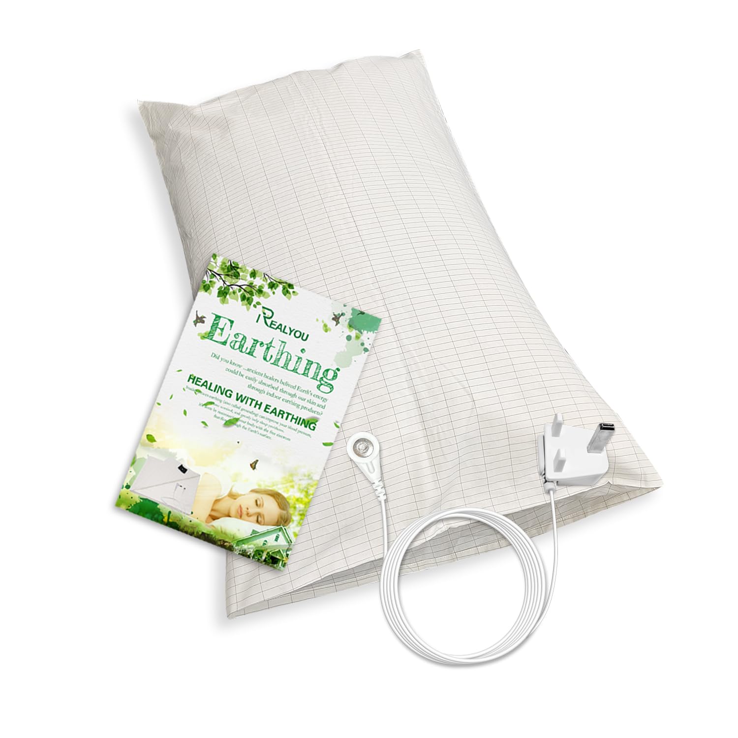 Grounding Pillowcase 20 * 30inch with Grounding Connection Cord for Better Sleep, Relieving Pain, Helps with Anxiety and Snore Relief (1, White)