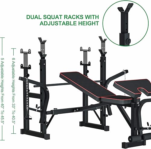 Miniatura 5 de VIVITORY Banco de pesas plegable multifunción ajustable, banco de entrenamiento olímpico con estante para sentadillas, soporte de levantamiento de