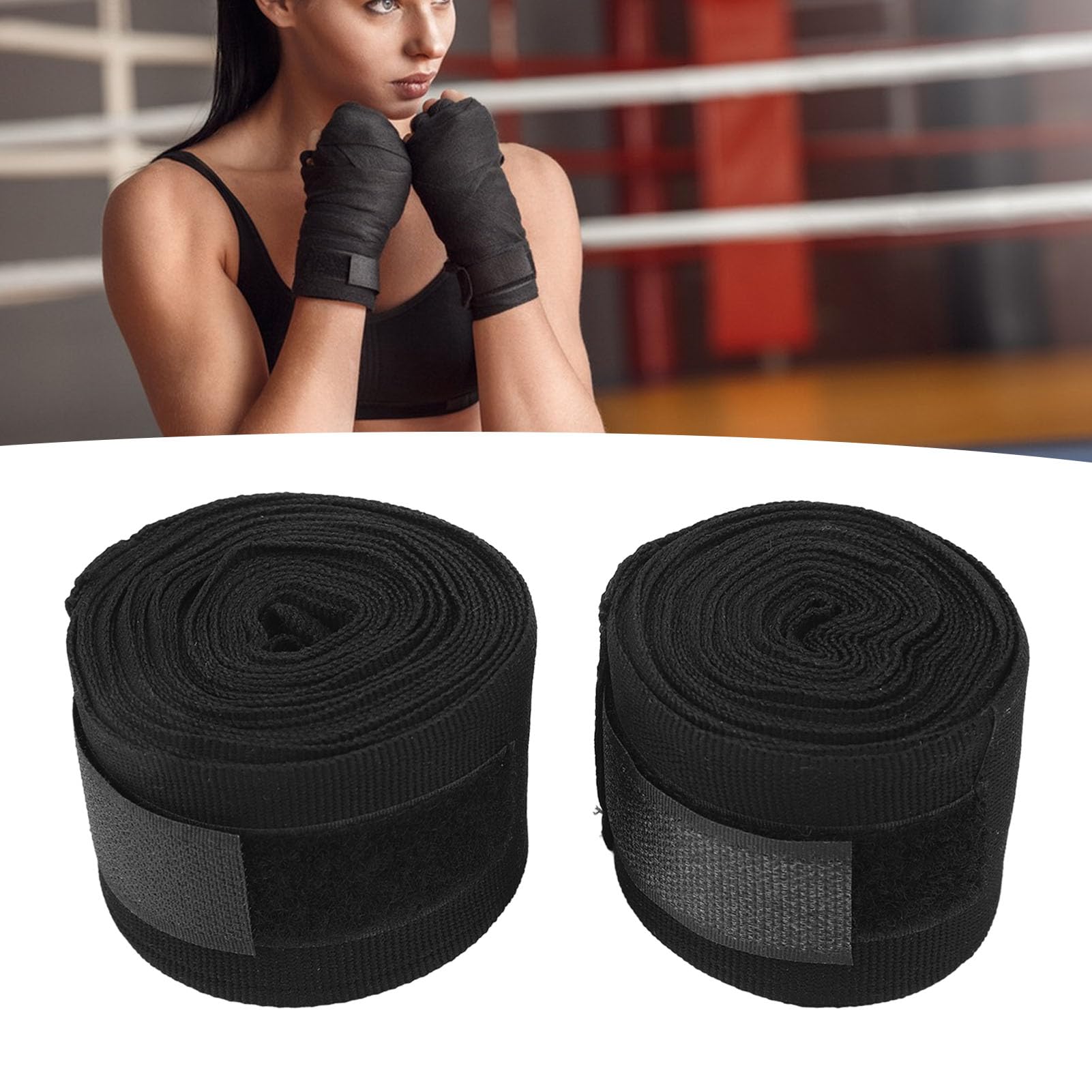 2 szt. Opaski Bokserskie Bawełniane 5 M Szybkoschnące, Półelastyczne Owijki z Haczykiem Sportowe Owijki na Ręce do Kickboxingu Muay Thai (BLACK)
