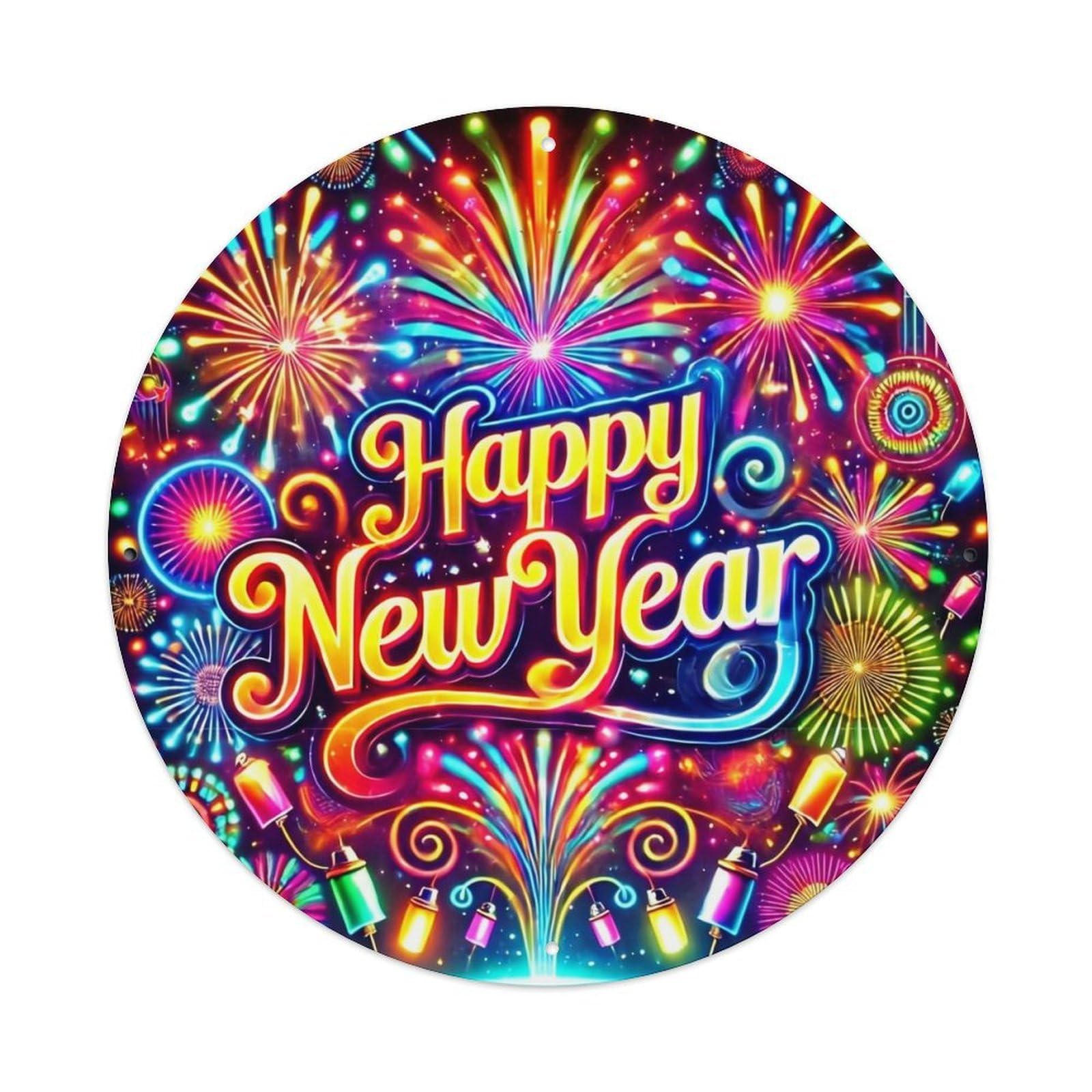Fireworks Lights Celebration Colors Pattern Retro Metal Sign Round Tin Sign, Vintage Decor Art Poster for Bar, Home, Man Cave, Kitchen, Laundry Room Gift 8x8Inch