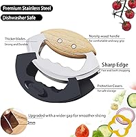 Vista 2 de Mezzaluna Salad Chopper Tools with Protective Cover, Super Sharp Handheld Double Blade Chopping Knife, Stainless Steel Rocker Knife for Salad
