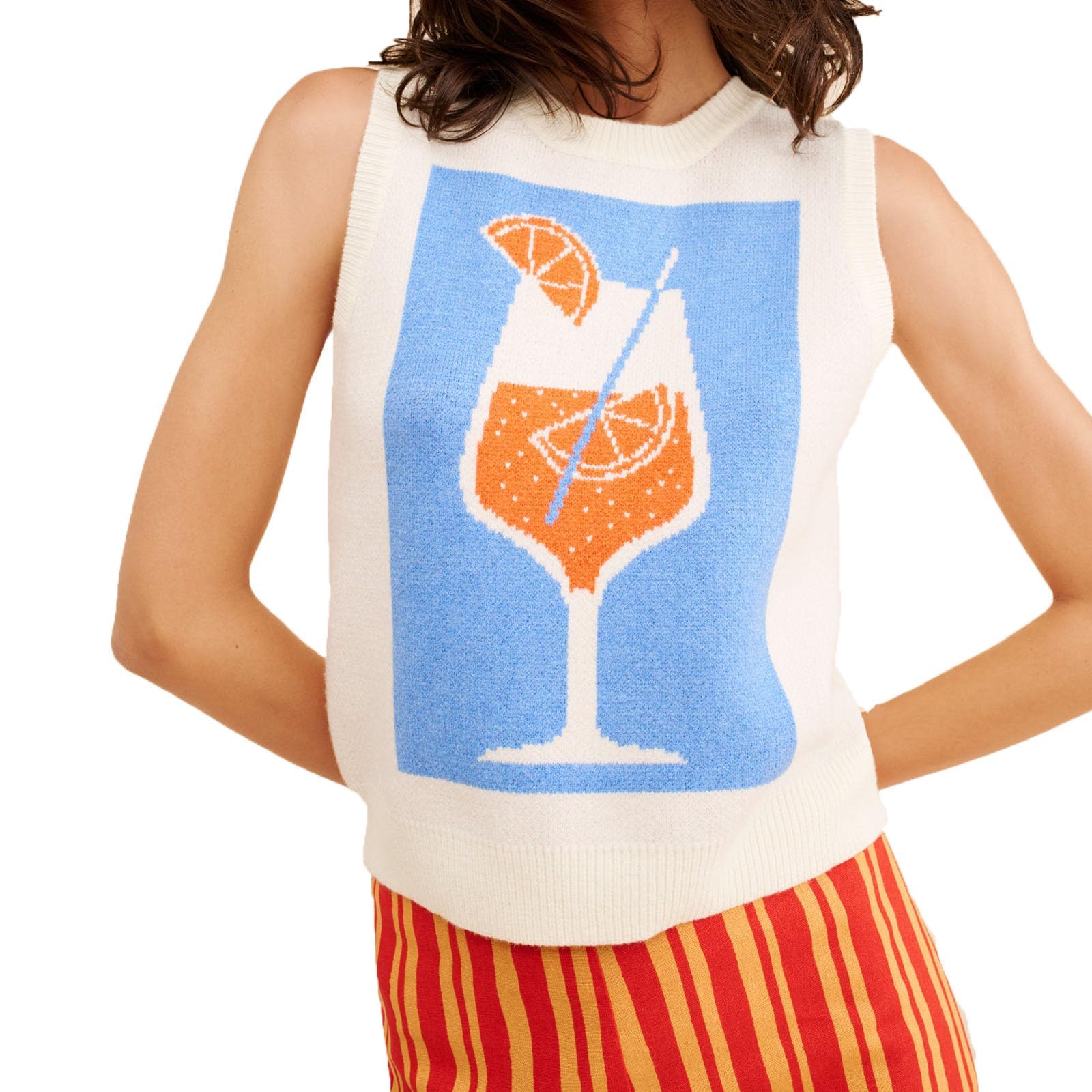 sookabeila Women’s Sweater Vest Lobster Graphic Knit Tank Top Y2k Crew Neck Knitwear-picture-35