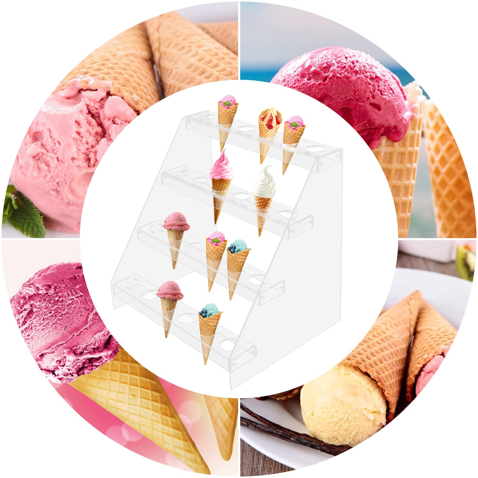 NAIXING Clear Acrylic Food Cone Display Stand Rack, 4 Layers, 24 Holes, Hole Diameter 1.5 In, Suitable for Displaying Ice Cream Cones, Sushi Rolls at Weddings, Birthdays, Parties, and Dessert Shops