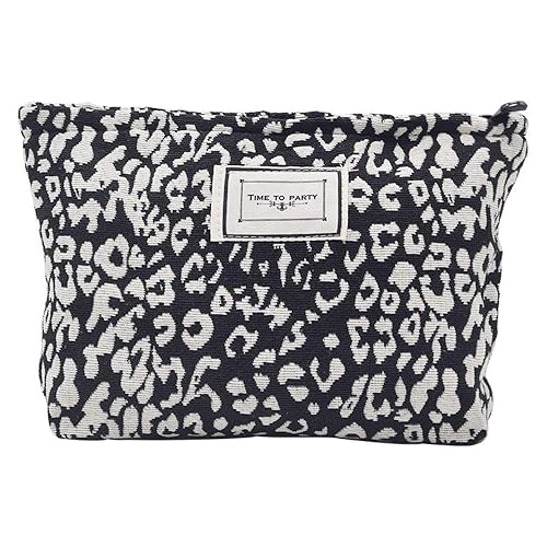 LYDZTION - Bolsa de maquillaje con estampado de leopardo para mujeres, bolsa para cosméticos, gran capacidad, de lona, artículos de tocador, bolsa
