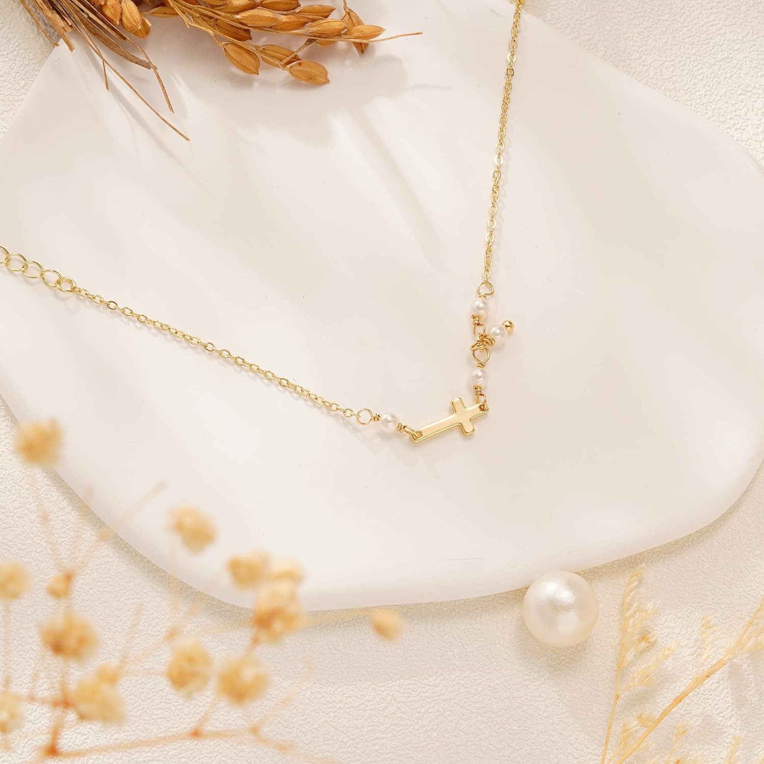 Turandoss Gold Cross Bracelets for Women - 14K Gold Plated Satellite Bead CZ Pearl Holy Mary Medal Cross Bracelet Dainty Bracelets for Women Faith Jewelry Christian Baptism Religious Gifts - Image 5