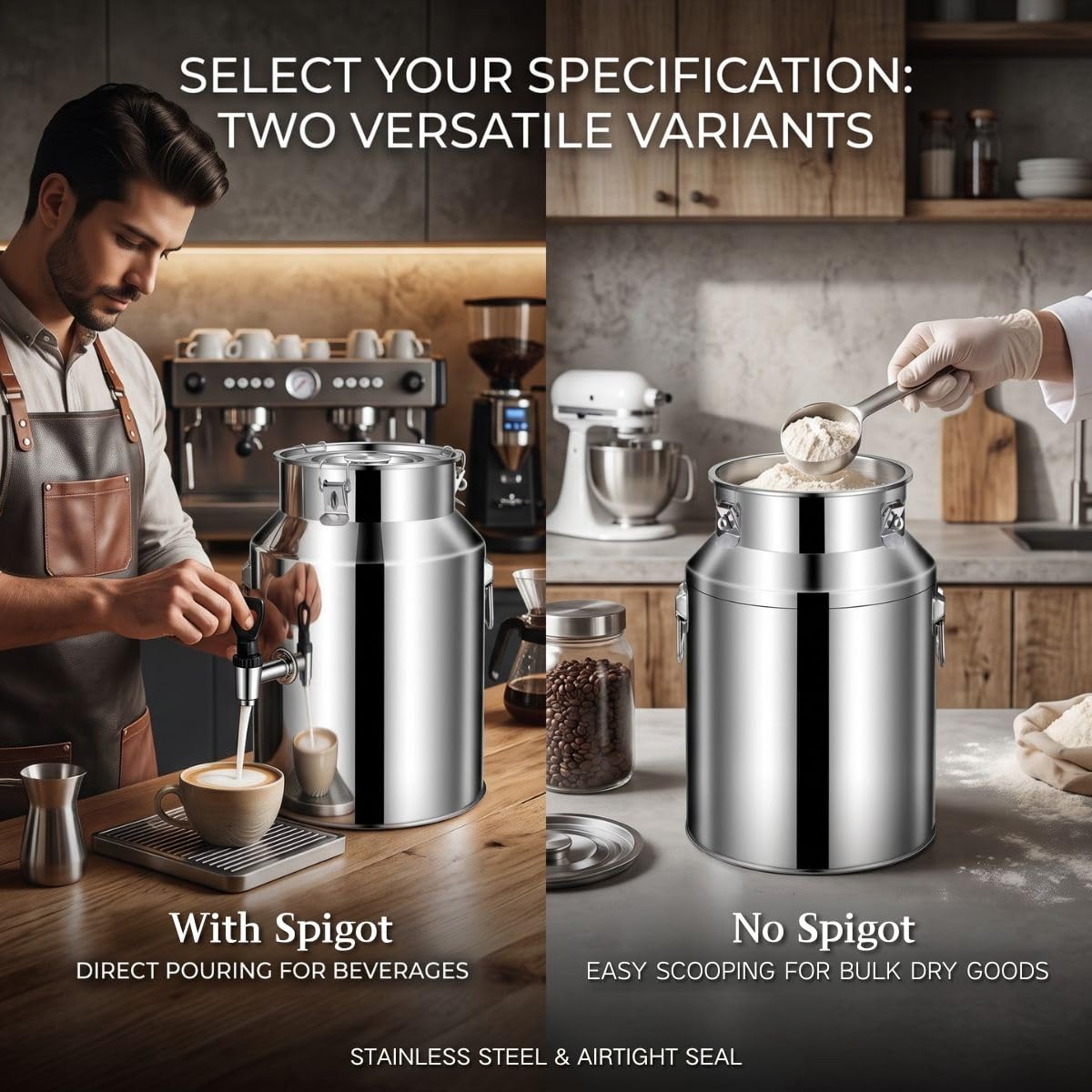 304 Edelstahl Kanne mit Versiegeltem Deckel, Luftdichte Milchkanne mit Hahn | Auslaufsichere Milcheimer für Wasser Wein Öl Honig, Edelstahleimer Eimer für Küche und Bauernhof(With Spigot,35L/9.25Gal)