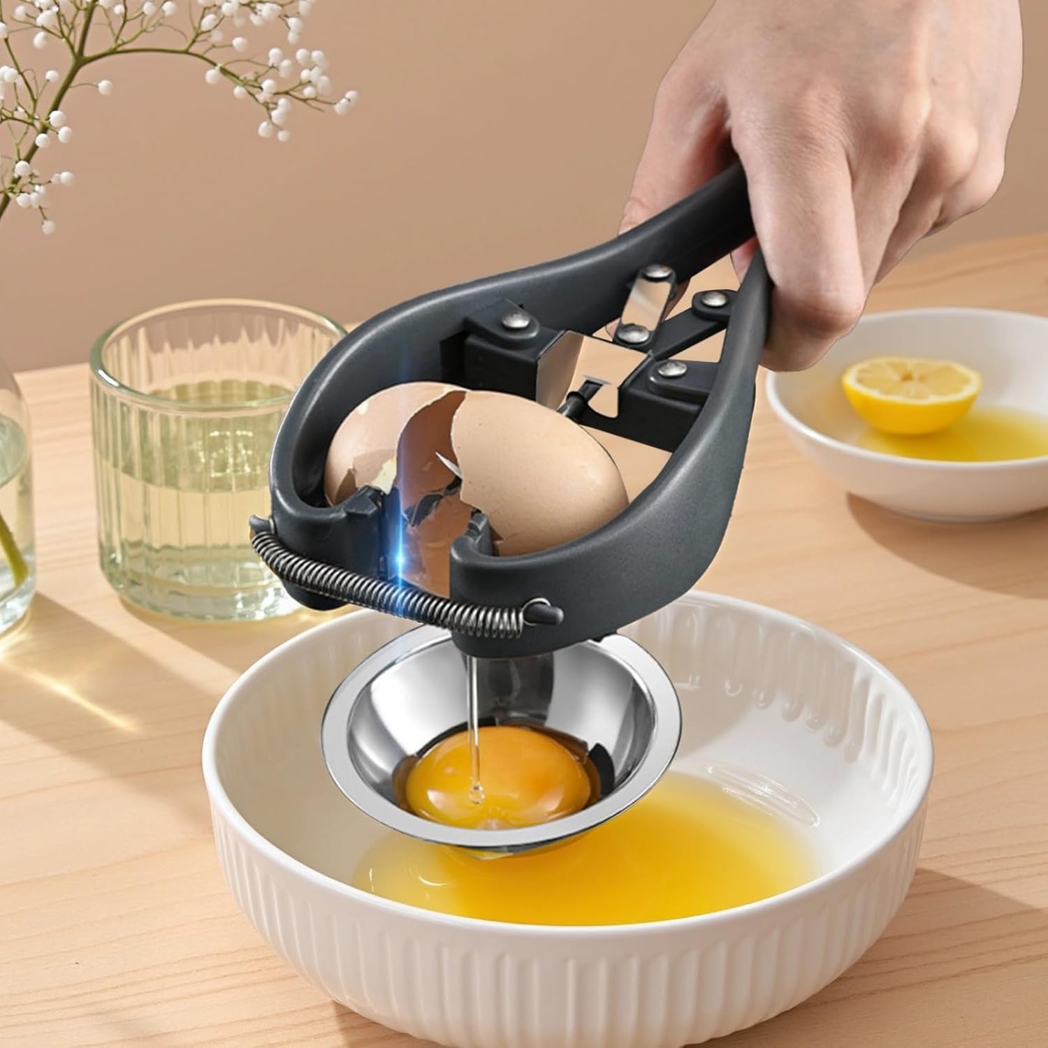 Egg Opener 2 Pcs, 2-in-1 Egg Separator Steel Stainless Handy, Tool Efficient Opener Egg, Design Ergonomic Easy Device Cracking Kitchen