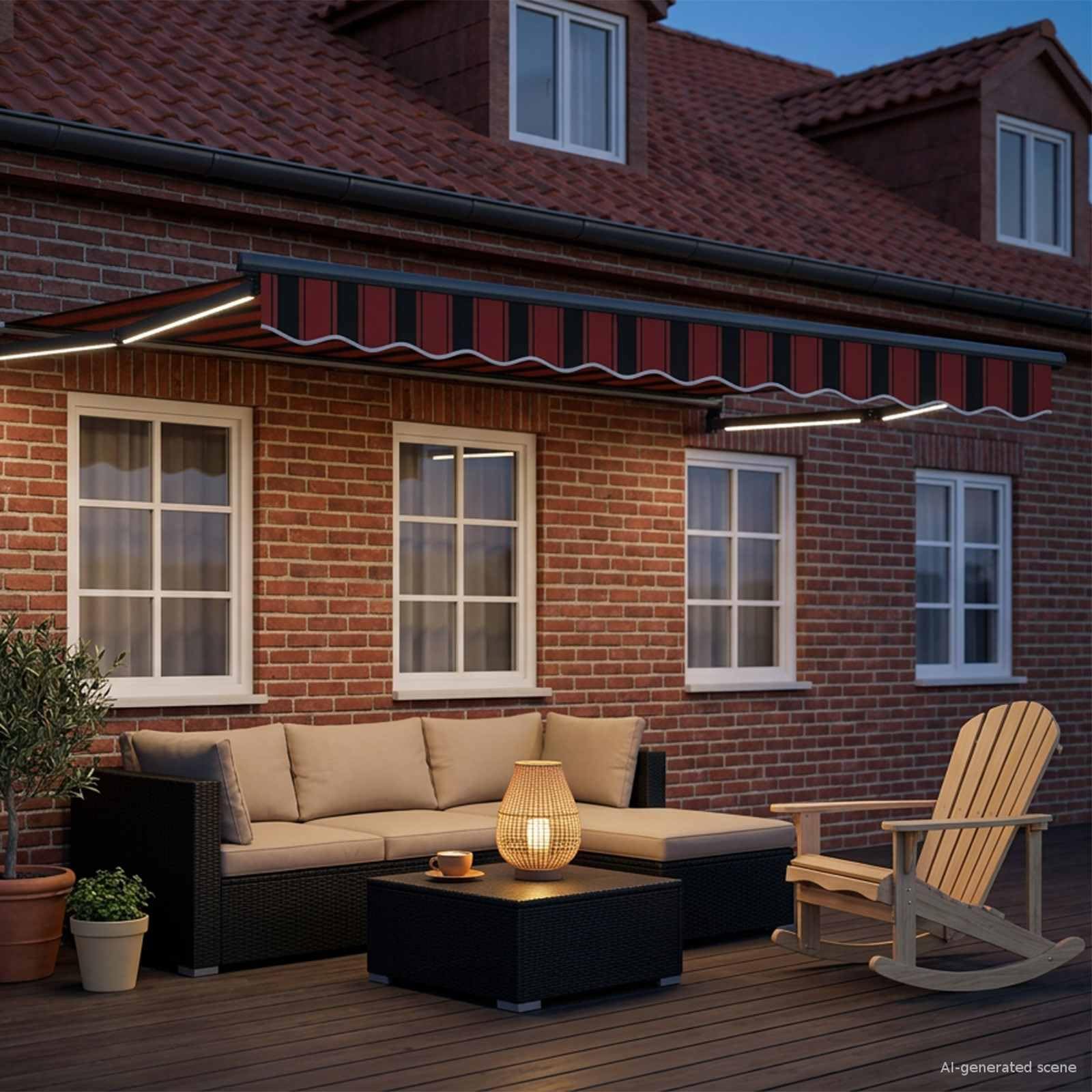 Tenda da sole manuale con braccio articolato con LED solari, 2,5 x 2 m