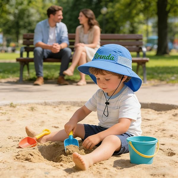 Générique Chapeau Soleil pour Bébé Personnalisé avec Nom, Enfants Chapeau de Soleil Ajustable, Chapeau de Plage Anti-UV pour Bambin Garçons Filles - 4