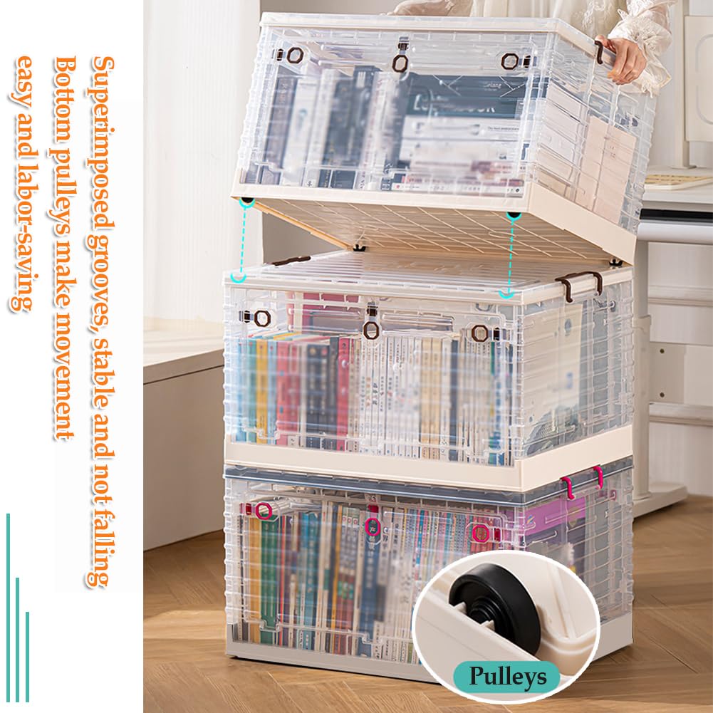 Cajas de Almacenamiento de plástico Grandes apilables con Tapa y Ruedas - Contenedores de Almacenamiento Plegables para Dormitorio, Sala de Estar y Cocina - Organizadores duraderos para una
