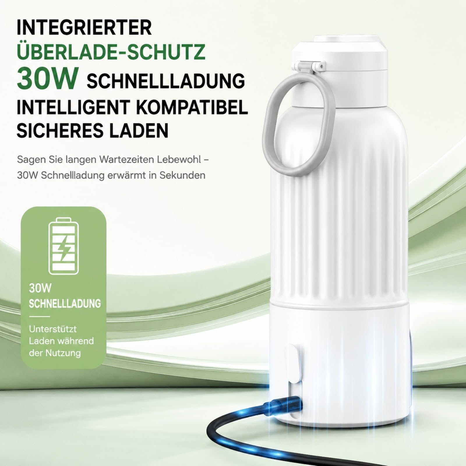 Tragbarer Flaschenwärmer Baby für unterwegs, 500 ml Flaschenwärmer mit 12000 mAh Akku, 140 W Schnellaufheizung, 316 Edelstahl, 11 Temperaturstufen, für Muttermilch und Wasser, Weiß