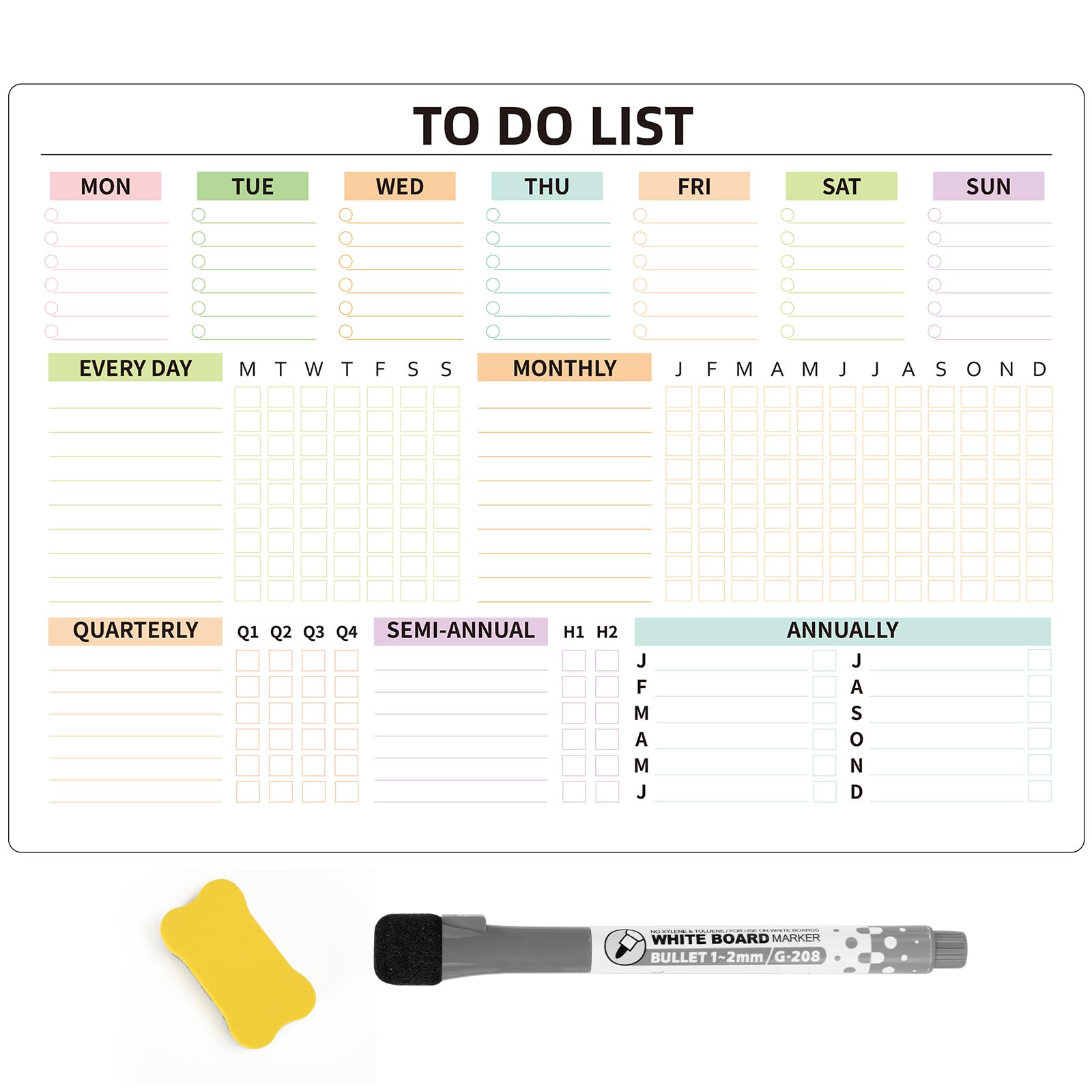 To Do List Planner Dry Erase Magnetic Schedules Chores Plan Whiteboard for Refrigerator-Daily Weekly and Monthly To Do List Checklist Planner Board