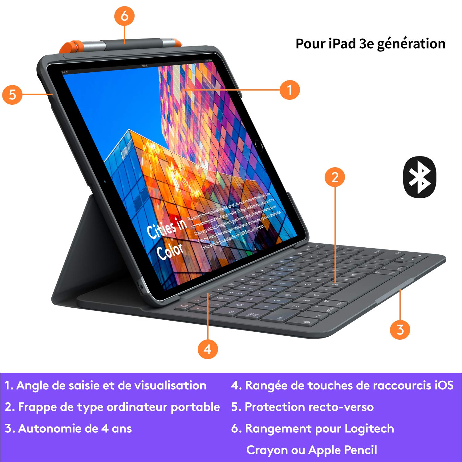 Logitech SLIM FOLIO iPad Air (3. generacja) etui na klawiaturę ze zintegrowaną klawiaturą bezprzewodową (model: A2152, A2123, A2153, A2154), francuski grafit AZERTY