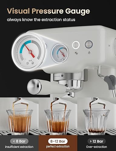 Miniatura 2 de Neretva Máquina de café expreso, 15 bar con medidor de presión visible, máquina de café espresso profesional con espumador de leche y acero